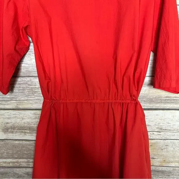 MANUELLE GUIBAL red Poplin pop over dress with drawstring waist S - Picture 6 of 10